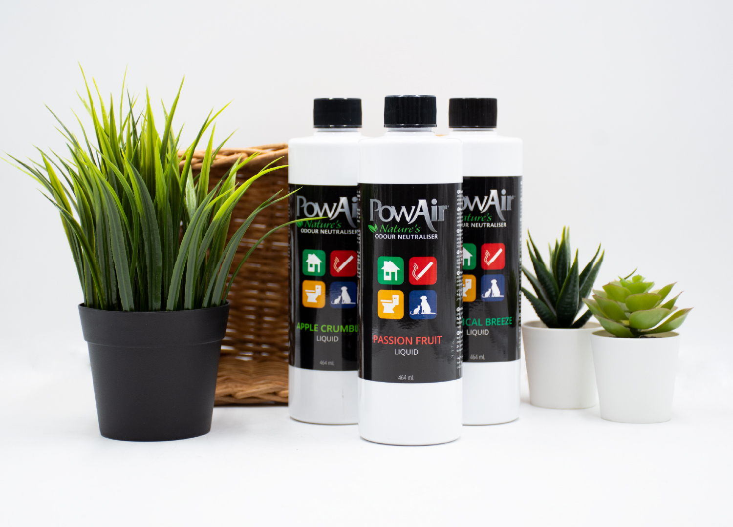PowAir Summer Stench Bundle neutralises musty summer smells using our natural odour neutraliser range of PowAir Odour Removal Liquids and odour eliminating gels