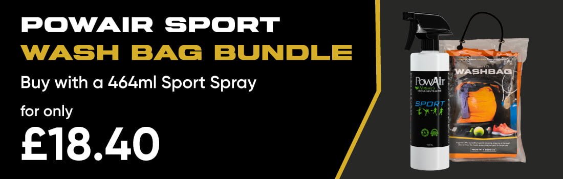 PowAir Sport Wash Bag and Enzymatic Spray Bundle to eliminate musty sweat smells